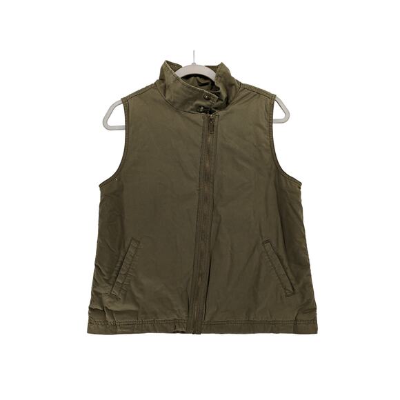 Max Jeans Sherpa Lined Vest M Green Layering Diagonal Zipper Moto Jacket Utility - Picture 9 of 9
